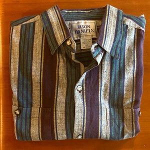 VTG 90s Striped Shirt Size L Jason Daniels Purple Teal Multi Color Long Sleeve